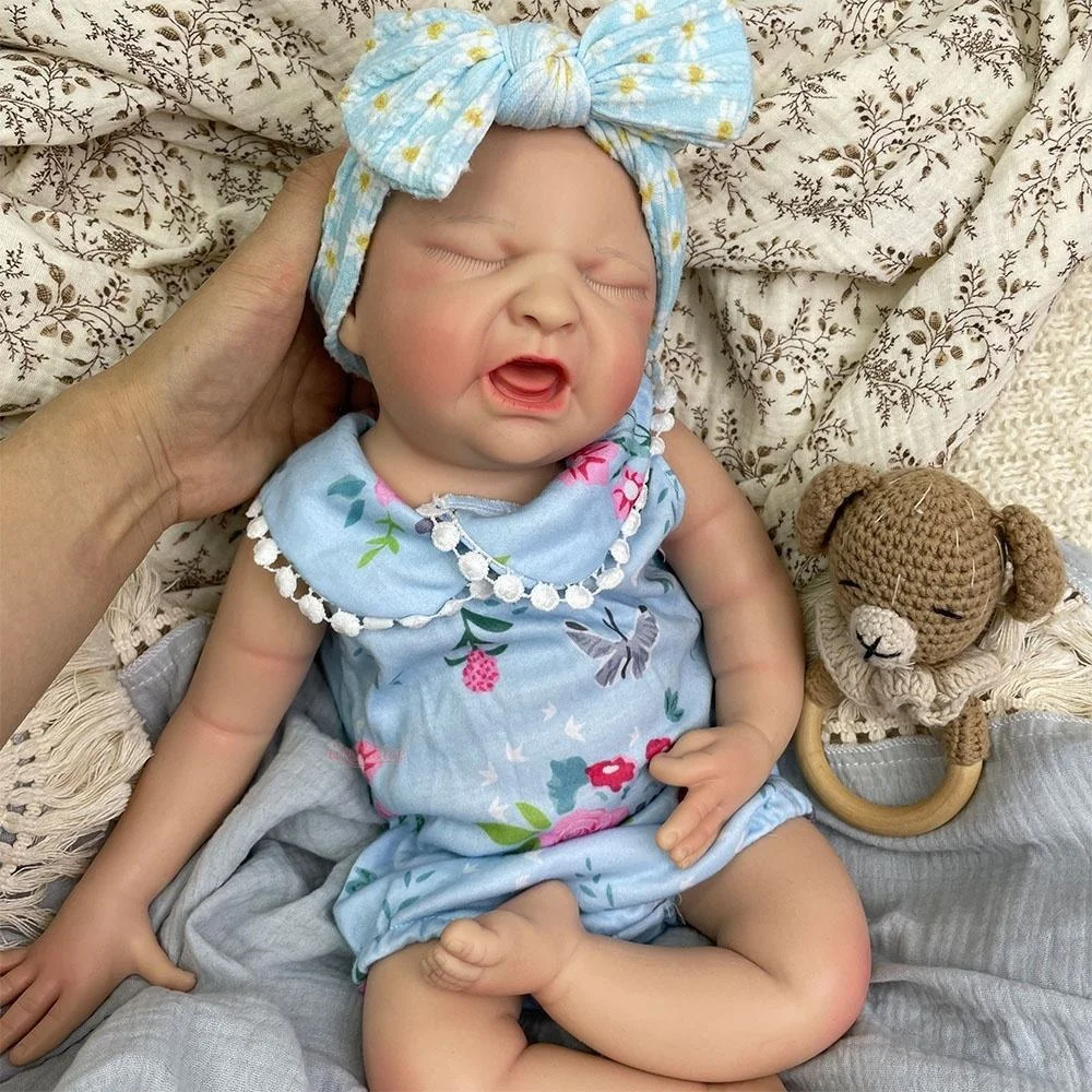 Realistic 50cm Silicone Reborn Girl Crying Doll Hand Painted Details Lifelike Newborn Doll Art Collection Display Doll For Colle