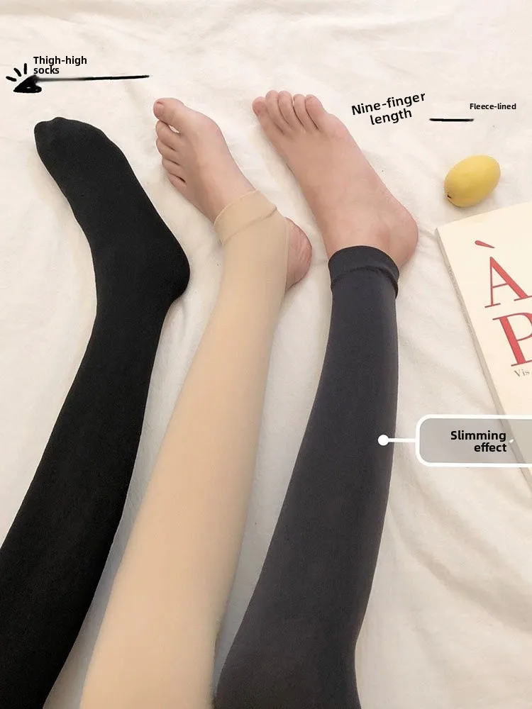 

Женские леггинсы на флисовой подкладке для осени и зимы, теплые укороченные колготки с интегрированной обувью, облегающие, до щиколотки