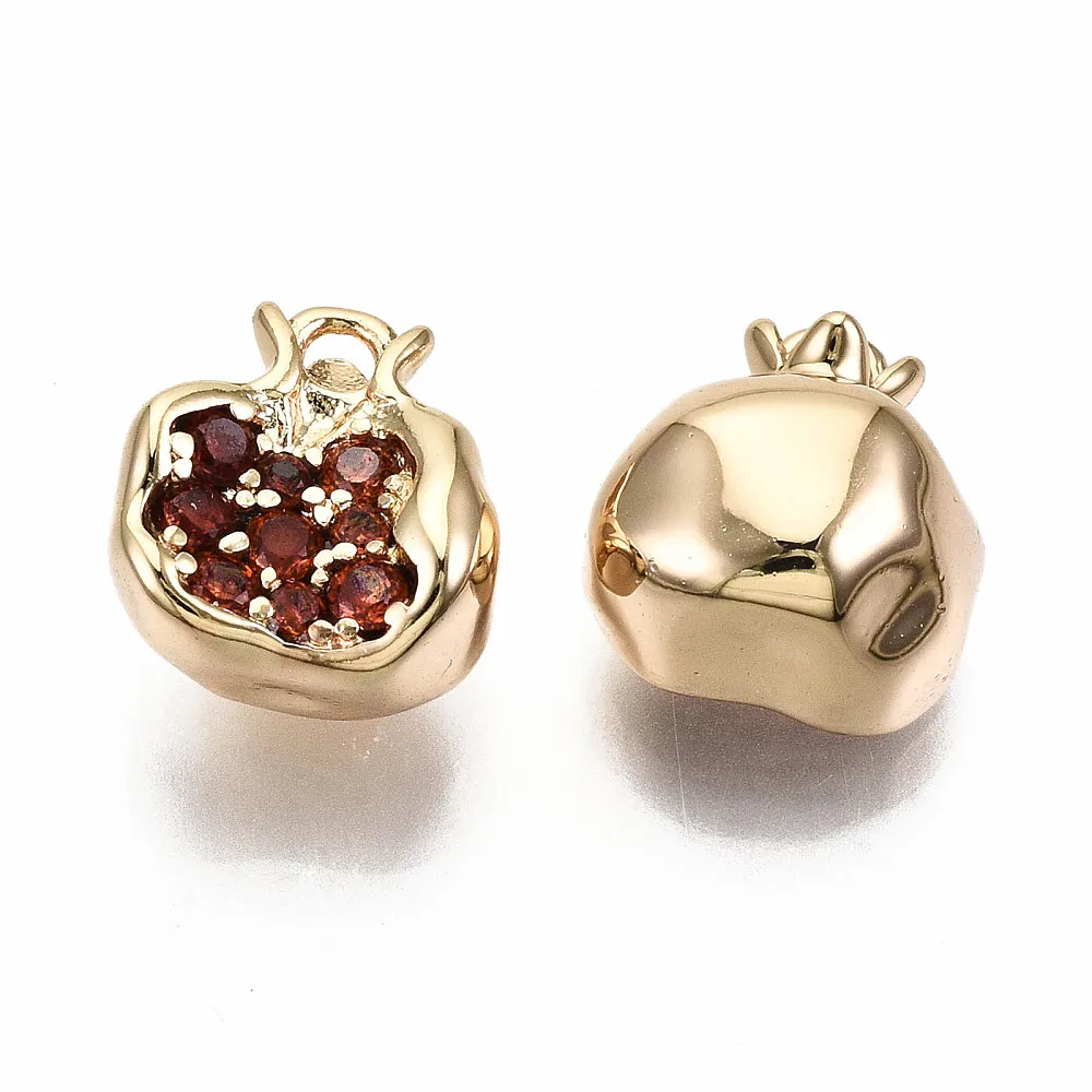 30 pcs Brass Cubic Zirconia Charms Pomegranate Shape Real 18K Gold Plated for Making DIY Jewelry  Necklace Bracelet Earring