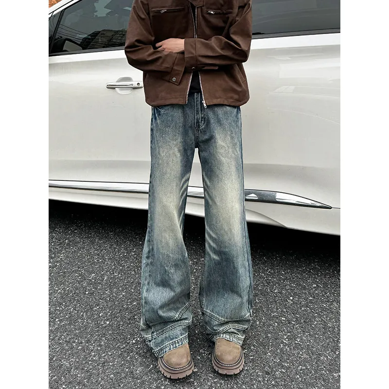 

Cleanfit American Sle Haome High Waist Straight Leg Slimming Bell Bot Vintage Feel Men's Jeans for Autumn Winter