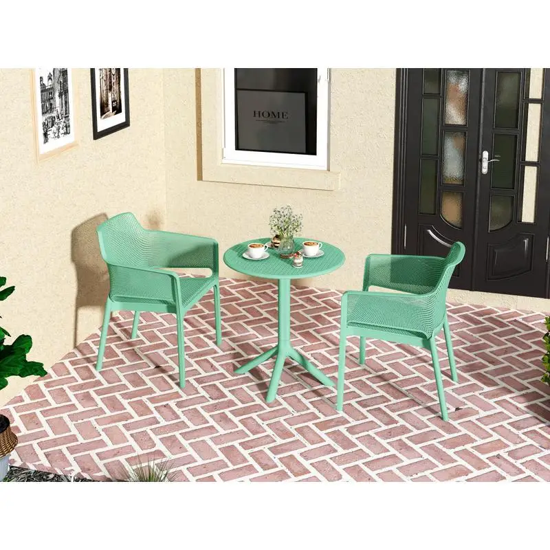 3-Piece Plastic Bistro Chair Set, Eco-Friendly Ocean Plastic, Green Color