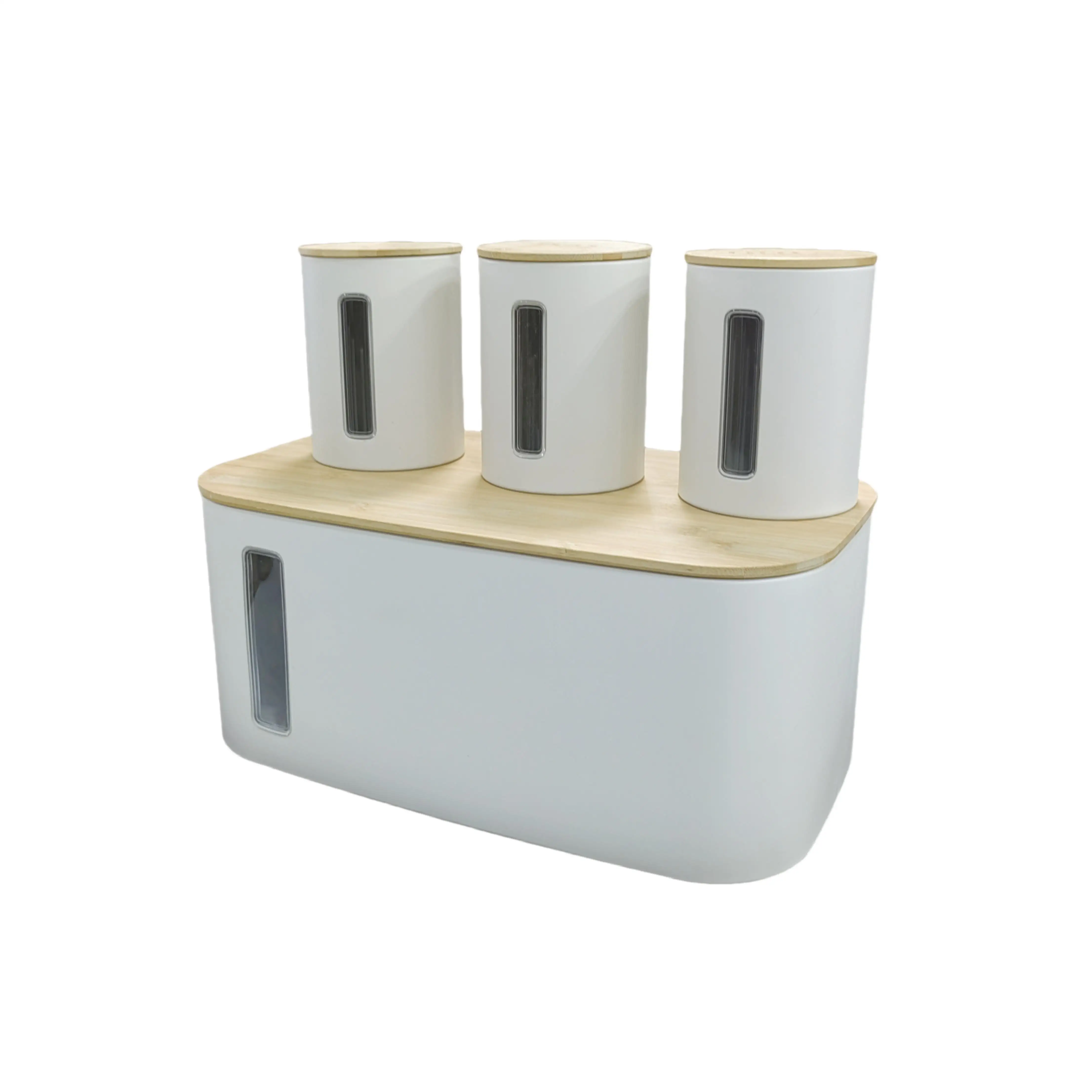 Kitchen Countertop Storage Bin for Bread Tea Coffee Nuts, Galvanized Iron Bread Box and Canister Set, Bread Box With Bamboo Lid