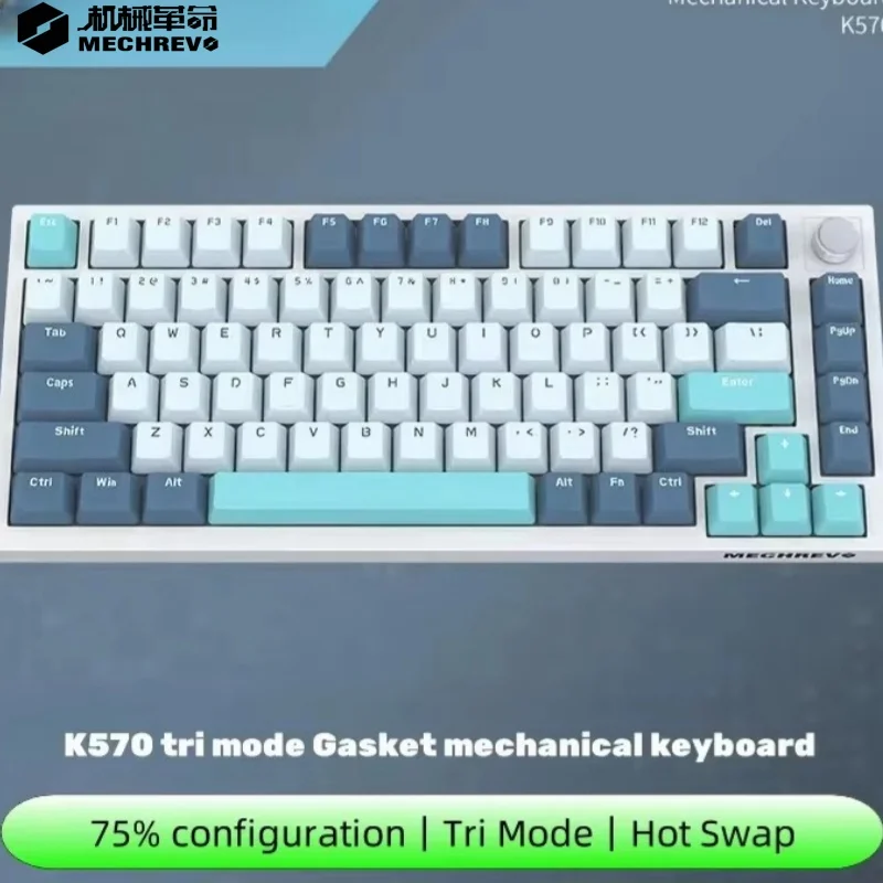 New Mechrevo K570 Tri Mode 81 Key Customized Mechanical Keyboard Multimedia Knob Gasket Structure Hot Swap Hifi Jelly Switch