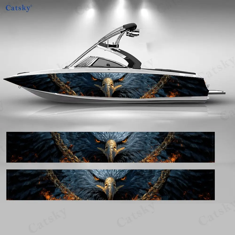 

2Pcs Flame Shadow Blue Hawk Boat Stickers, PVC Waterproof Durable Vinyl Wrap Decals for Fishing Boat, Durable and Stylish Design