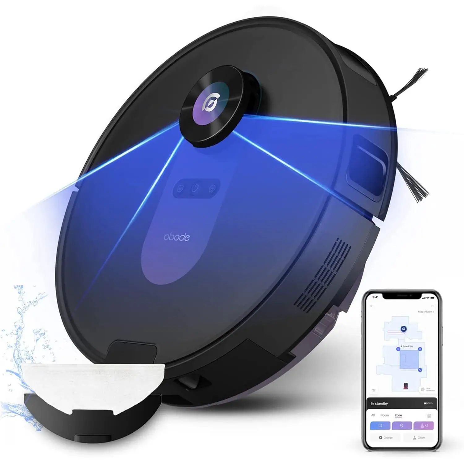 Mide OBODE A8 4000Pa Robot vacuum cleaner and scrub, automatic mop lifting, LDS navigation, forbidden zones 180min runtime, pet hair support Alexa