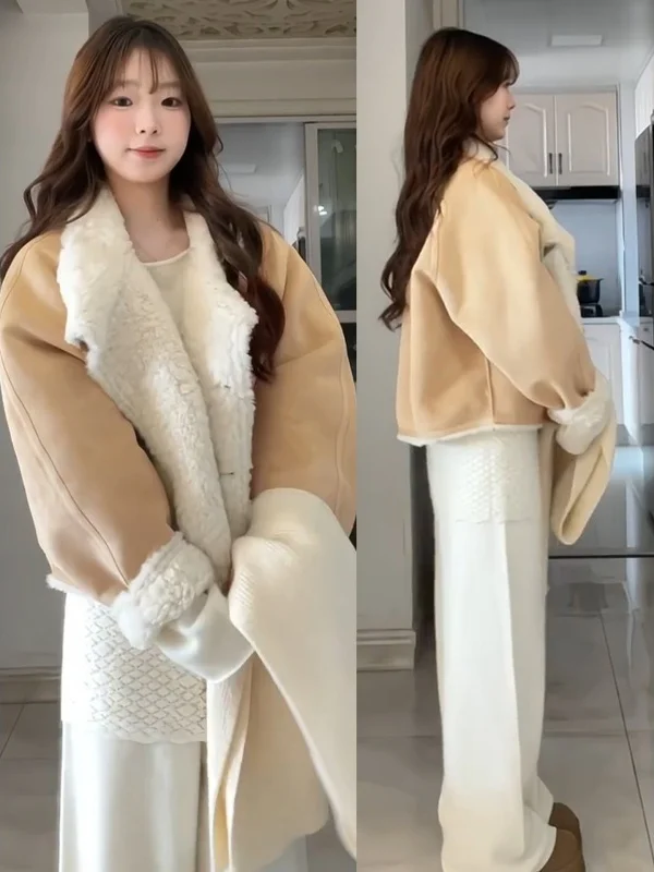 

Весна 2026: Женский утепленный жилет из овечьей шерсти на флисовой подкладке, теплый, свободный крой, элегантное красивое пальто для женщин