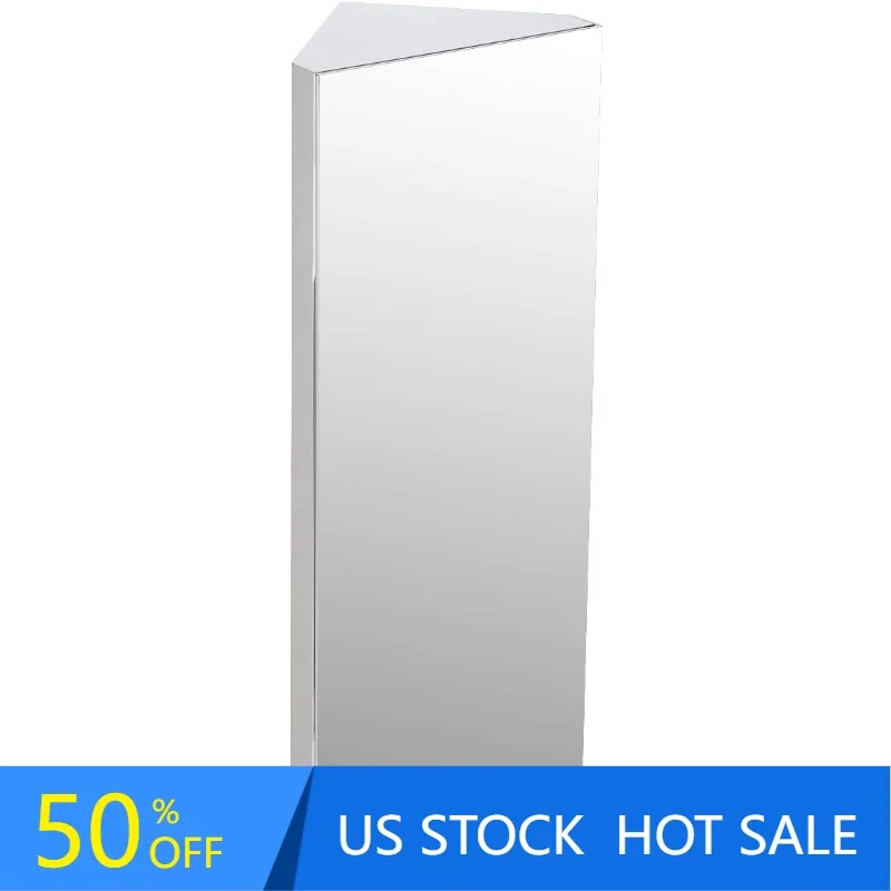 

Corner Wall Mount Medicine Cabinet Mirror Brushed Stainless Steel Bathroom Storage 31.5" H x 12" W Wall Hanging Triple