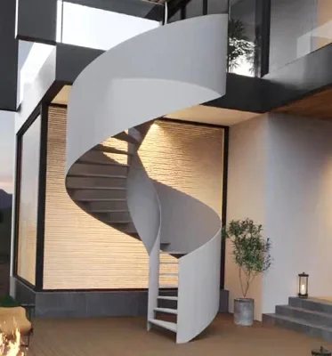 Modern Interior Spiral Stair Wrought Iron Design With Steel Railing For Outdoor Apartment Usage Treads Elegant Stair Layout