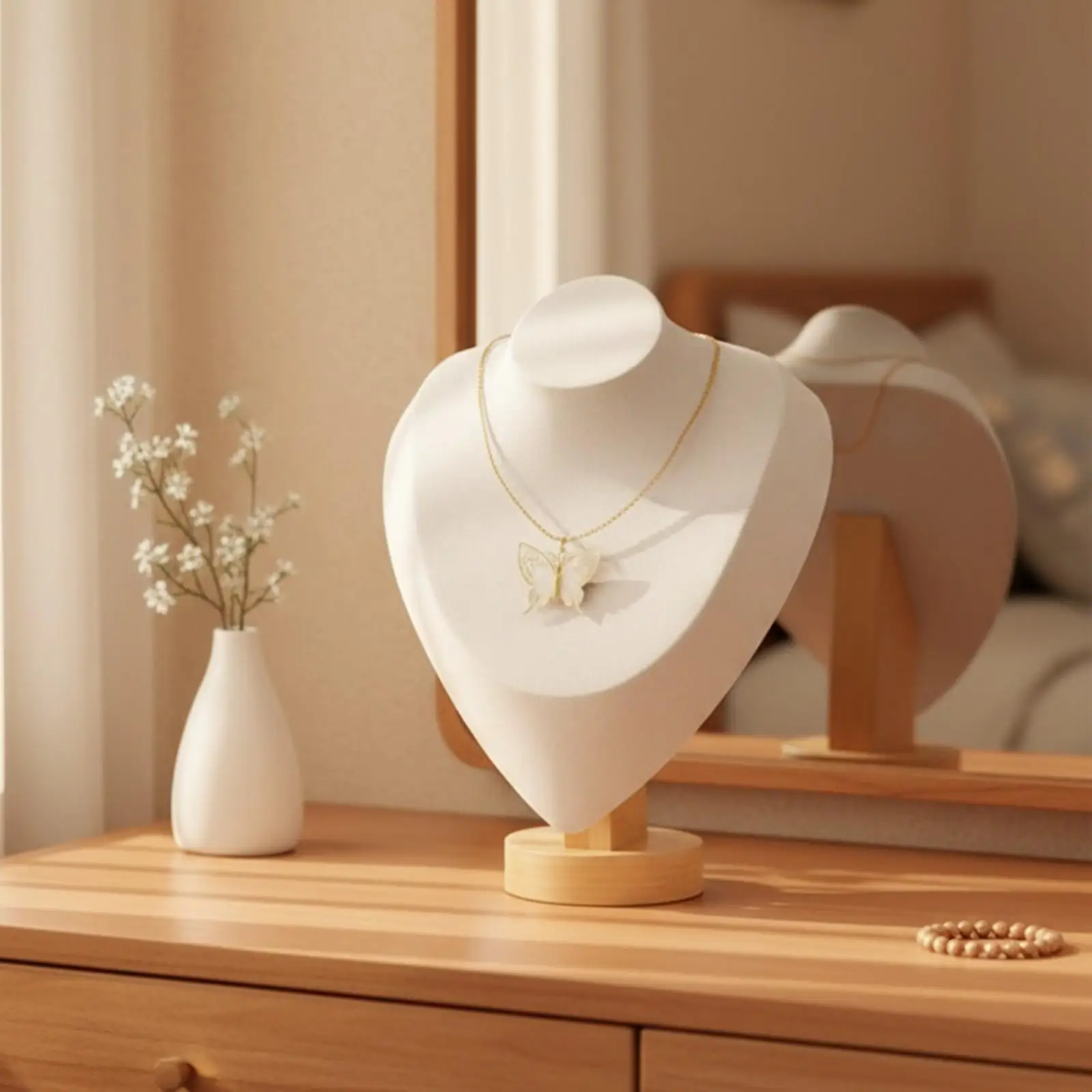 Wood Base Jewelry Display Bust Stand Necklace Mannequin Holder for Elegant Store Presentation
