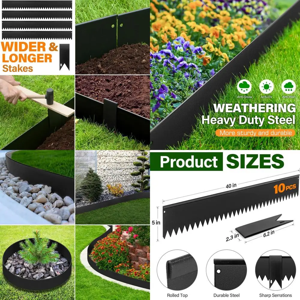 

Ландшафтная окантовка из черной оцинкованной стали, молоточковая садовая граница с зажимами, идеально подходит для ограждения, кулака, газона и двора