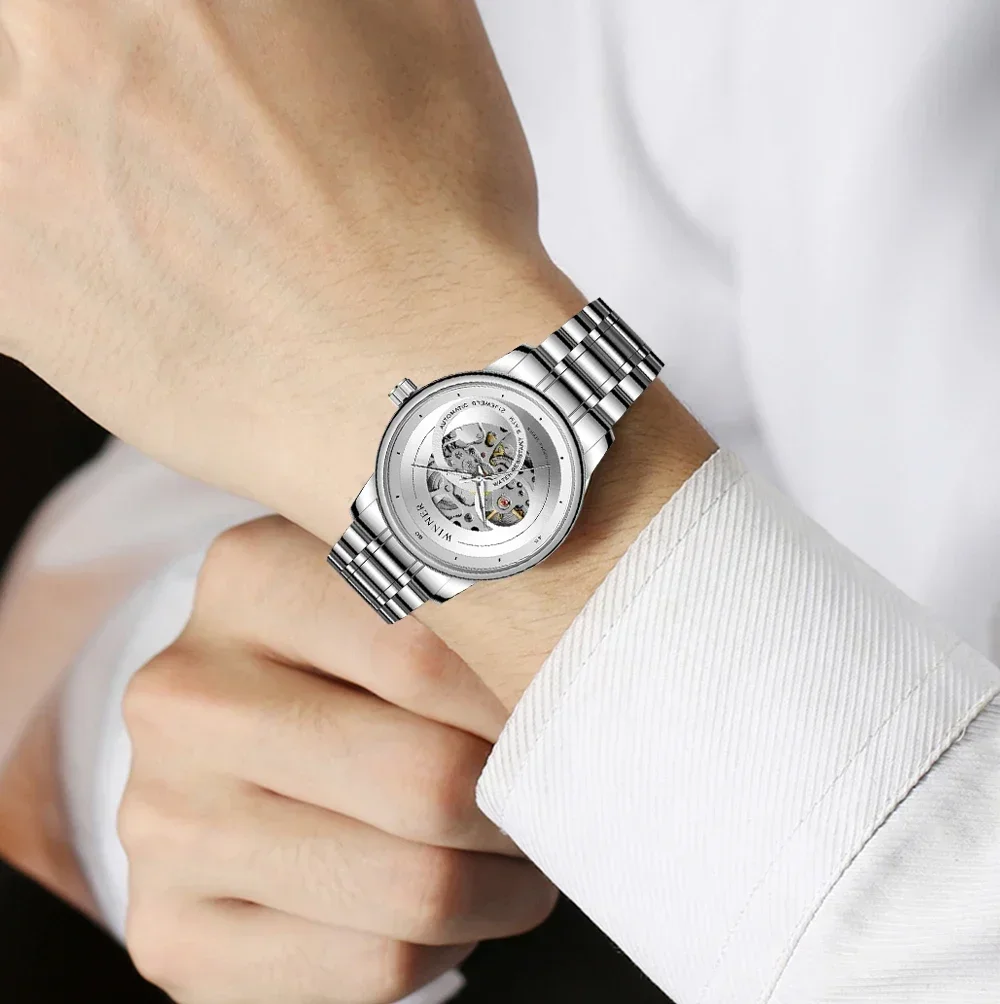 勝者-メンズ腕時計、クラシック、スケルトンデザイン、機械式、防水、自動巻き