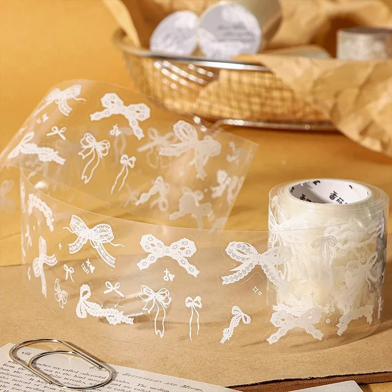 5x200cm Pure White Cute PET Die-Cut TapeStickers Lovely Bow Bubble Star Stickers for Journal Scrapbook DIY Phone Case