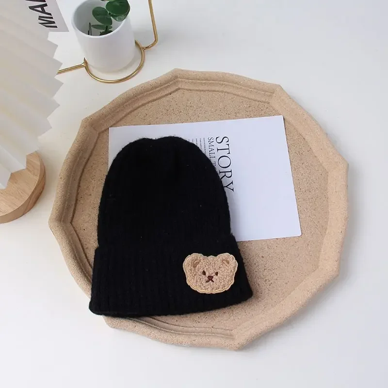 Cute Bear Baby Knit Hat Solid Color Soft Comfortable Toddler Beanies for Boy Girl Cartoon Autumn Winter Warm Kids Knitted Hat