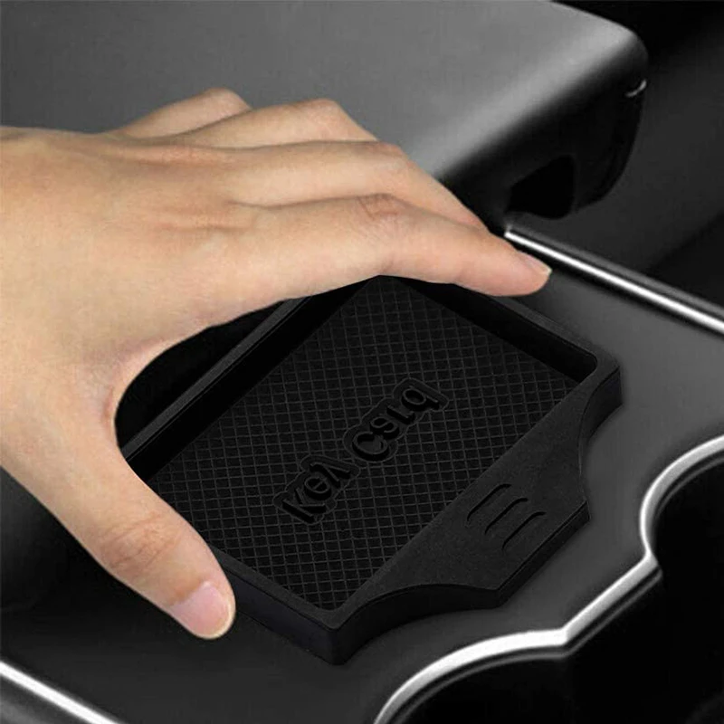 for Tesla Model 3 Y Center Console Anti-Slip Key Card Holder, Black Soft Silicone Mat Center Console Cup Holder Trim