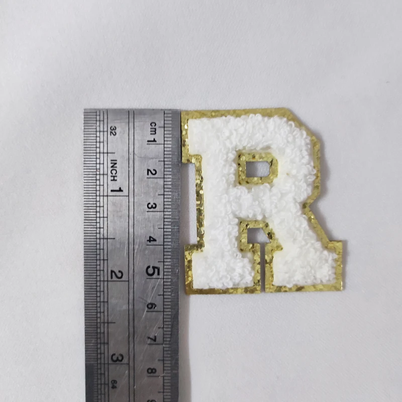 White Letters Sticker Patch Alphabet Towel Embroidered Chenille Patches for Clothing Bags Jacket Stick on Accessories Applique