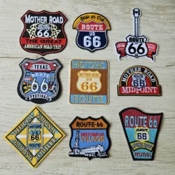 Motocicleta Bordado Ferro em Sew on Sticker, Custom Route 66, Road Badge, Decoração de jaqueta, Suprimentos de costura DIY, 3pcs por lote