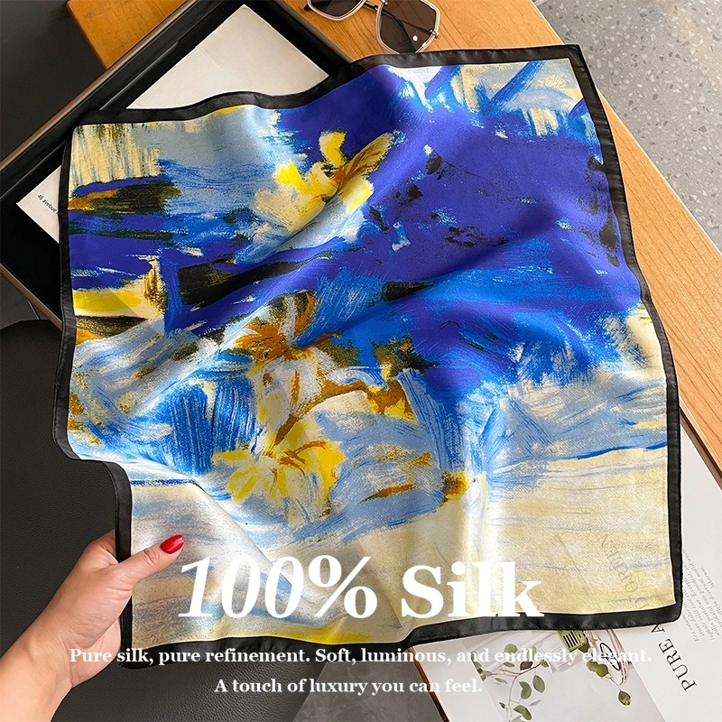 

Luxury 53cm Silk Scarf Women 100% Pure Silk Neck Scarf Fashion Print Hair Bandana Small Headband Foulard Female Shawl Hairband