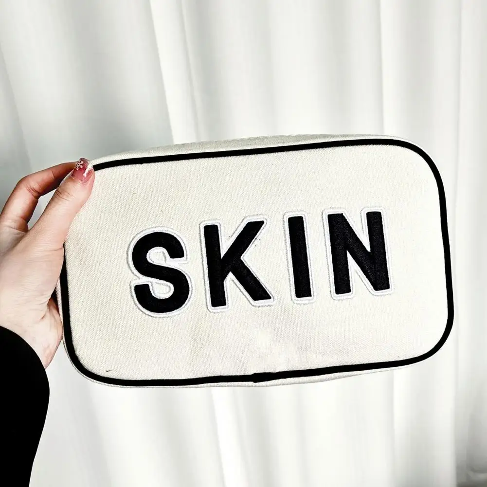 Makeup Travel Case Stylish Letter Print Cosmetic Bag with Capacity for Makeup Brushes Lotions Handheld Bag for Eye Shadow