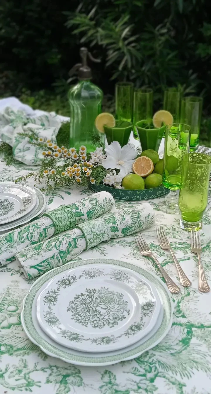 

Linen Toile de Jouy Table Runner Handmade in Lithuania, Vintage French Country Table Decor for Dining Room Home