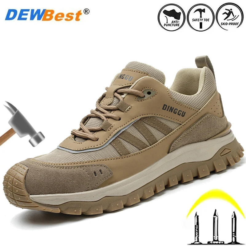 New men's lightweight construction site work safety shoes anti-smash anti-puncture steel toe with steel plate factory shoes