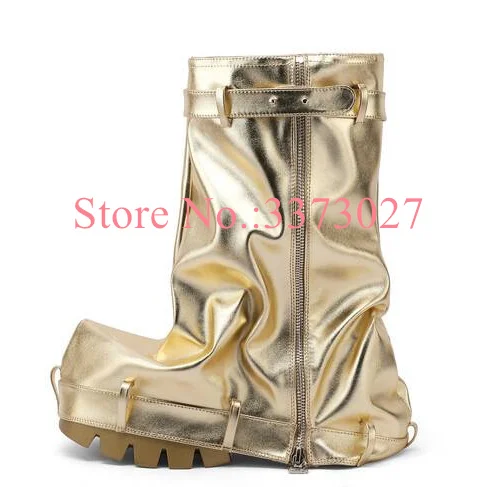 New Woman Flat Boots Designer Round Toe Mid-Calf Platform Boots Sexy Lady Motorcycle Boots Banquet Shoes