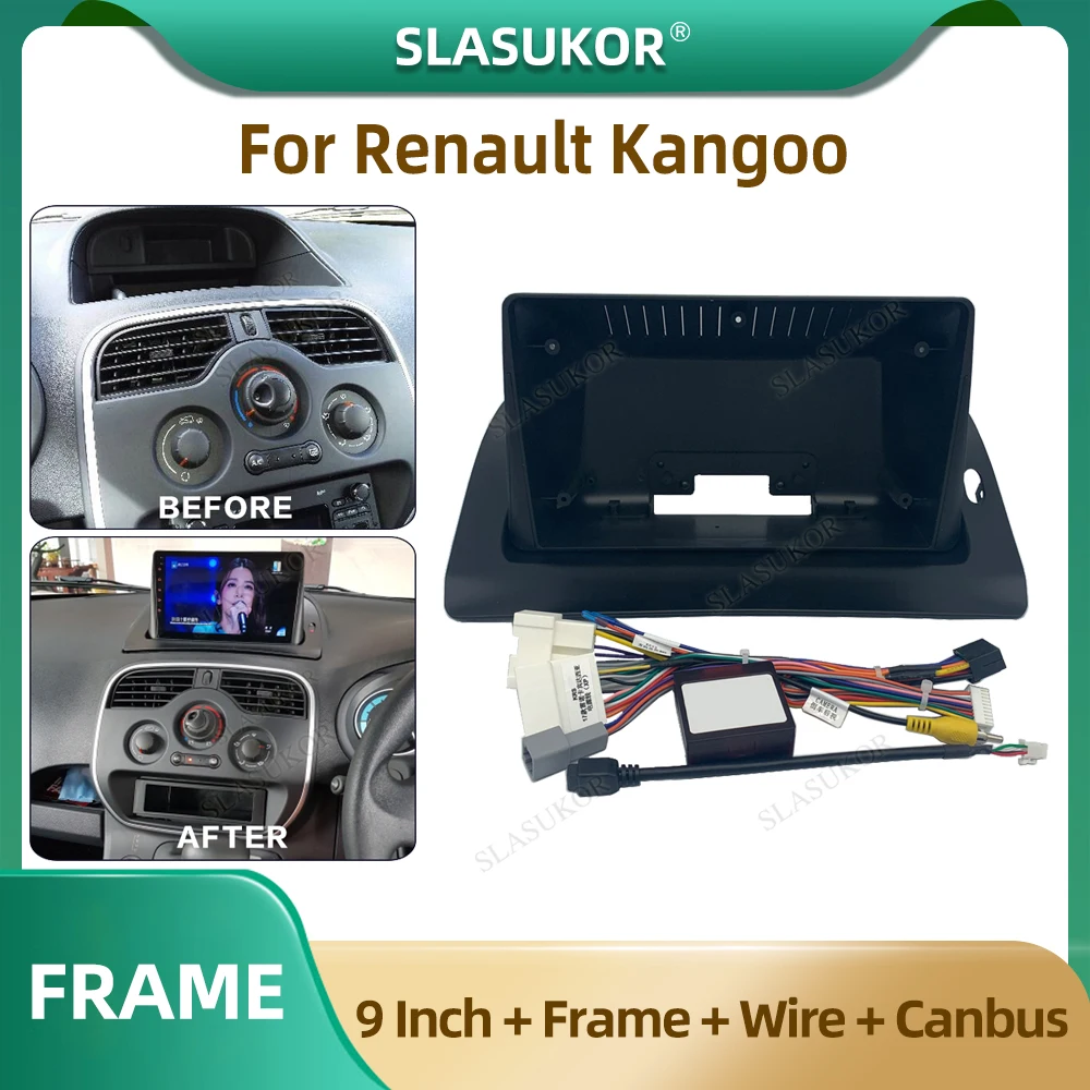 9 Inch For Renault Kangoo 2015-2018 Car Radio Fascia Car Radio Panel Wire Sleeve Frame Dashboard Original Car Mount Kit