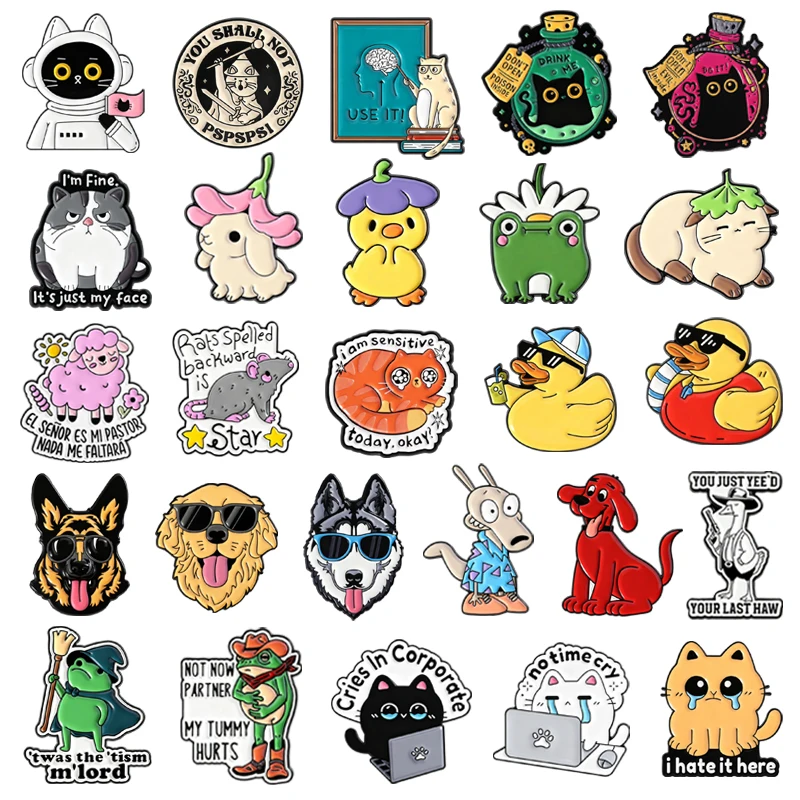 Alfileres esmaltados de la serie de animales de dibujos animados, personajes de Anime, gato Rocko, Golden Retriever, broches de Husky siberiano, insignia de solapa, regalos de joyería