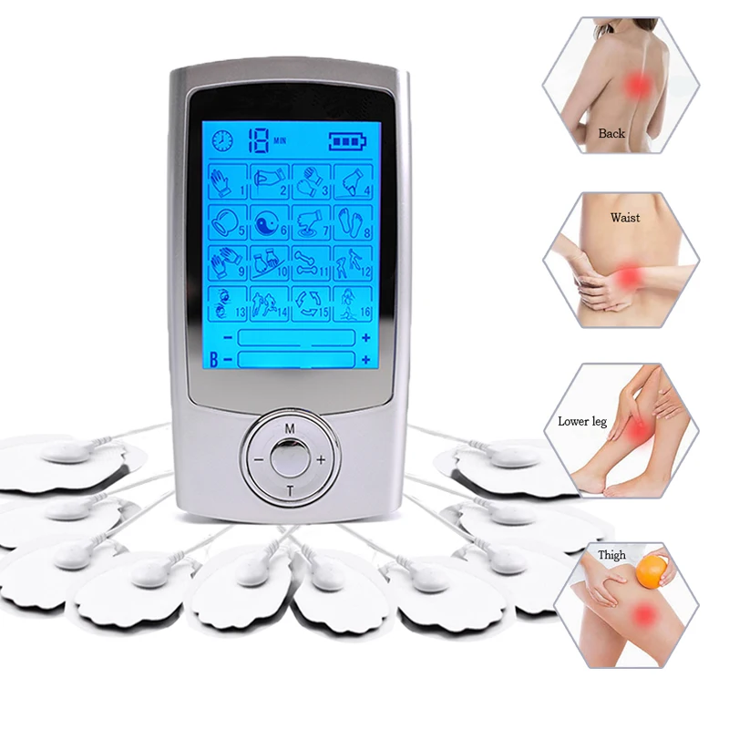 TENS Unit Machine EMS Muscle Stimulator 16 Modes Dual Channel USB Rechargeable Electronic Pulse Massager Portable Home Use