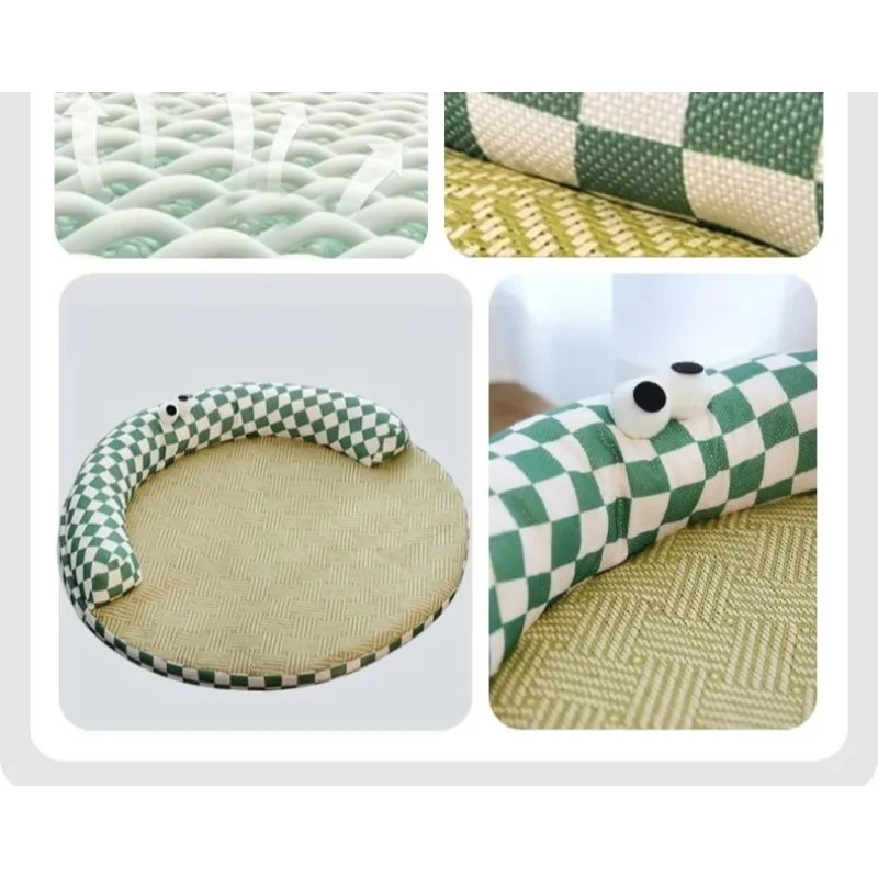 2026 New All-season Natural Comfortable and Breathable Color Blocking Dog Mat with Built-in Cooling Rattan Mat Pet Supplies
