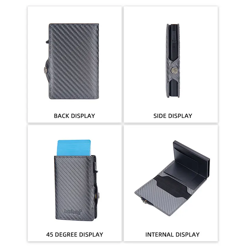 New RFID Men Card Wallets Free Name Customized Popup Mini Card Holder Slim Short Male Purses Carbon Fiber Brand Men's Wallet