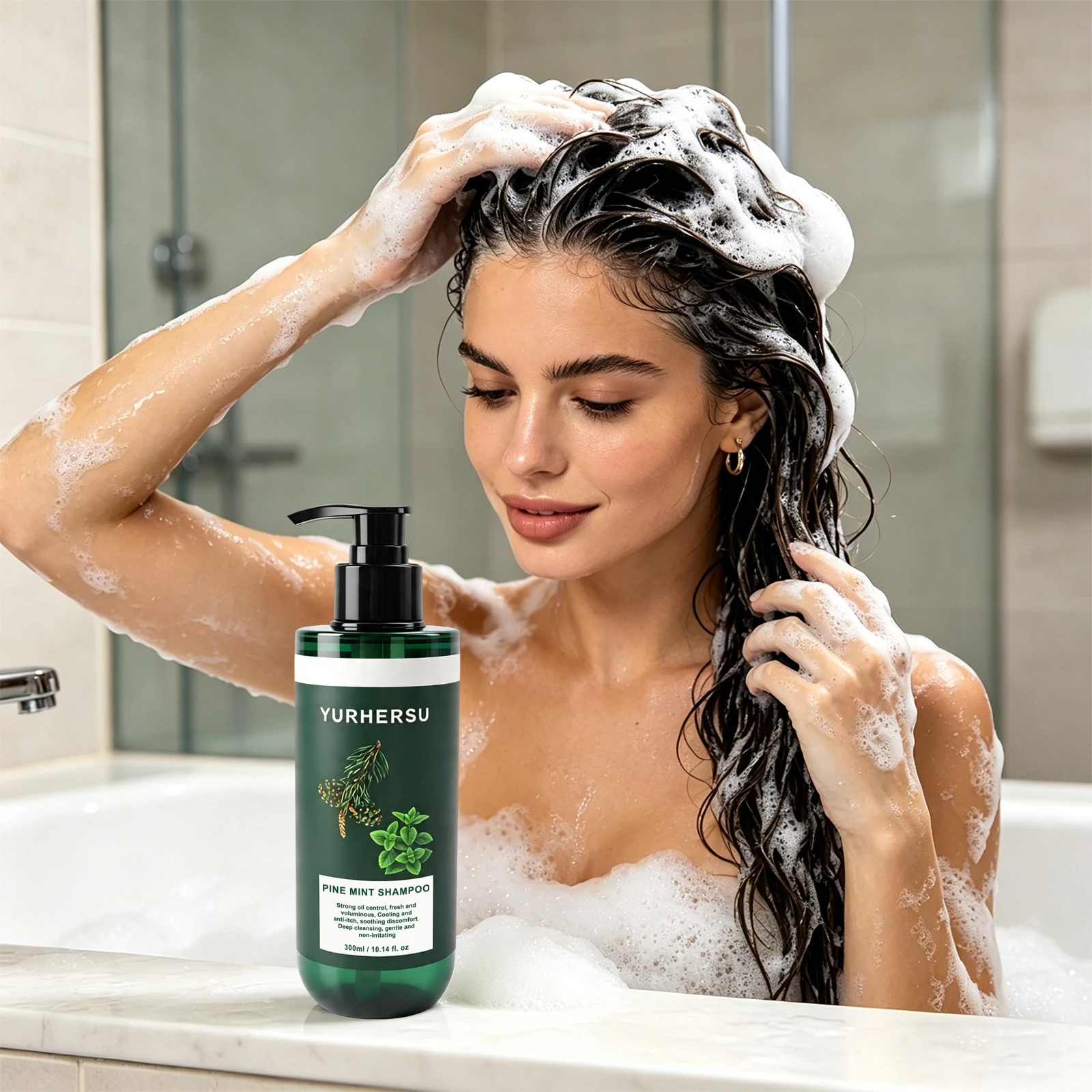 Pine & Peppermint Shampoo Natural Refreshing Scalp Care Anti Dandruff Oil Control Menthol Clean Hair Care