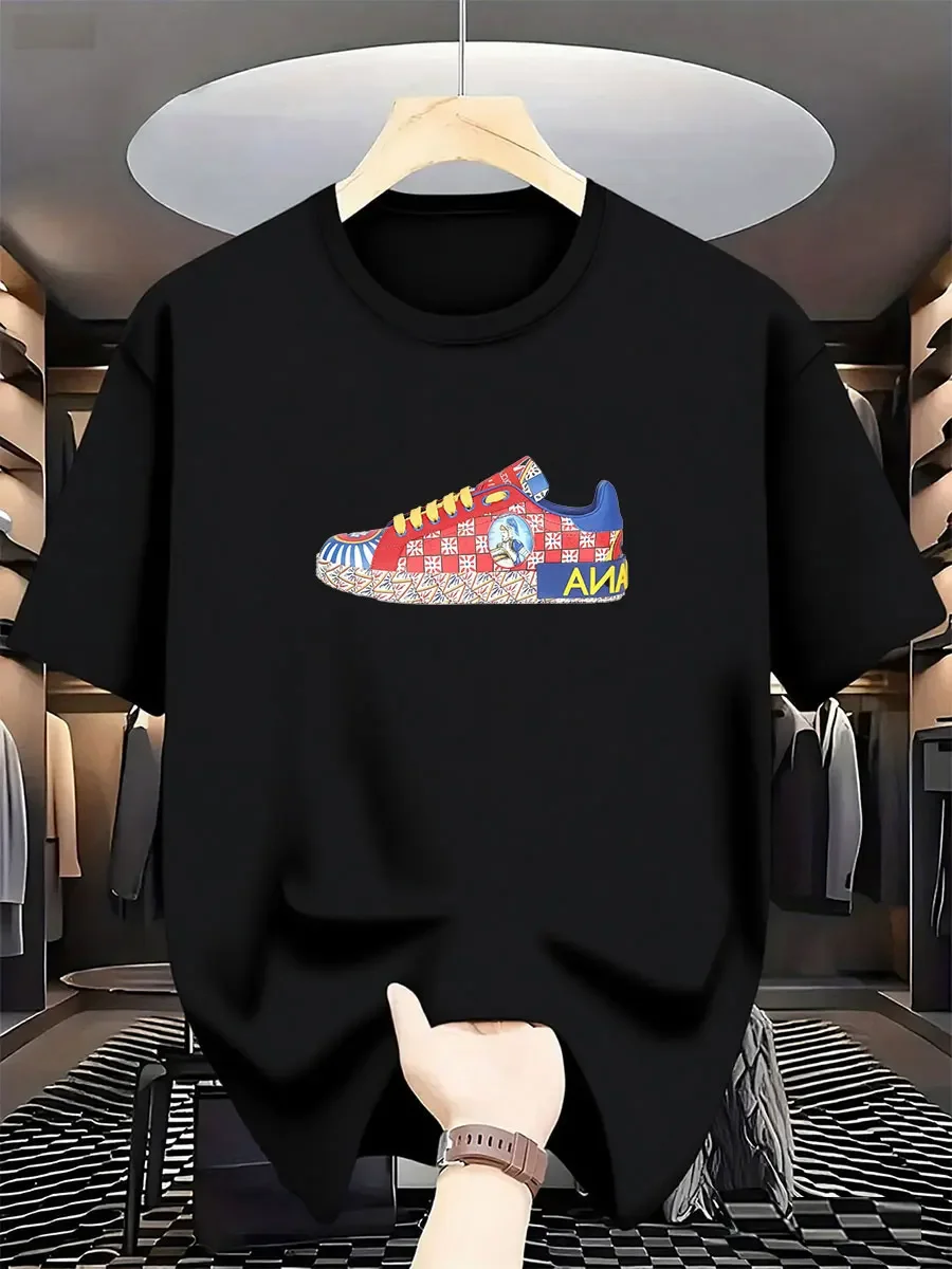 

Лето 202, новая роскошная мужская модная модная обувь международного бренда, футболка с принтом, повседневная городская обувь из чистого хлопка с круглым вырезом Y2K