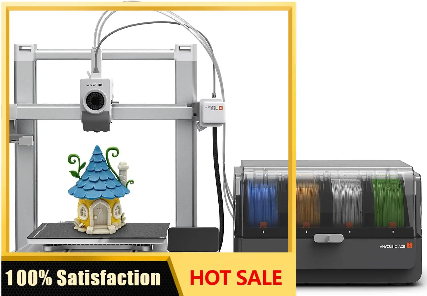Kobra 4 Combo FDM 3D Printer, Born 4 Color Multicolor Printing | 65℃ Active Drying with ACE 2 Pro, 260mm³, 600mm/s High Speed wi