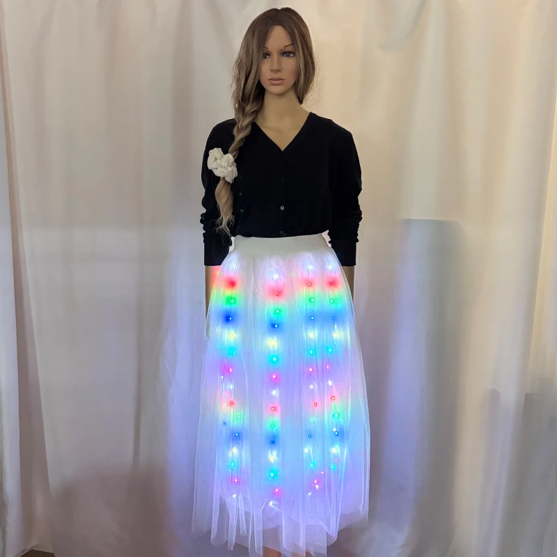 Wonderful Performance Dancing Dress Girls Women Long Short White Skirt Colorful Light App Remote Button Control Glowing Skirt