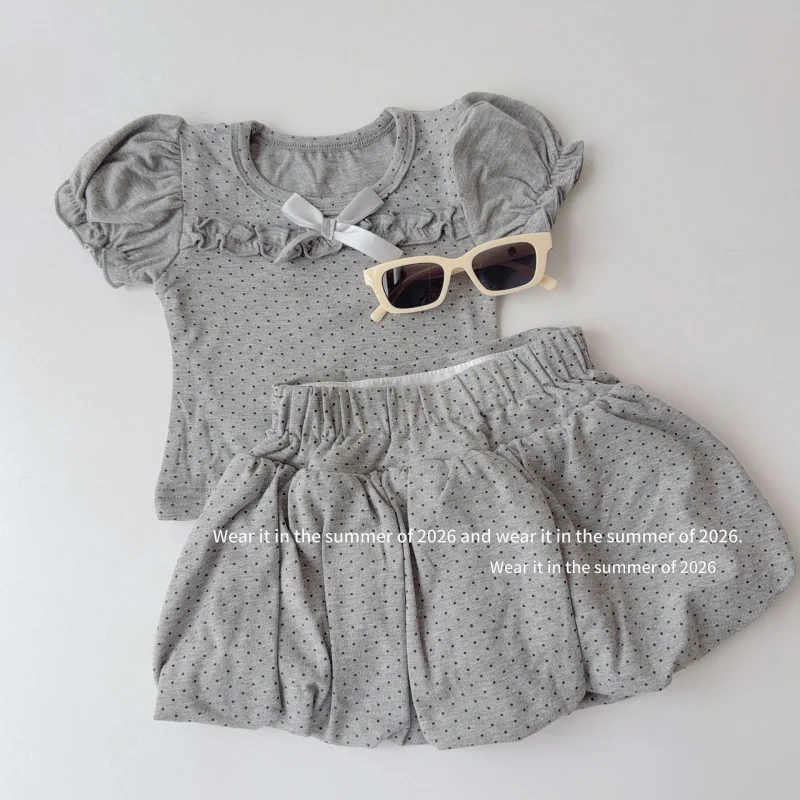 

2026Summer Polka Dot Bow Skirt Girls' Outfit