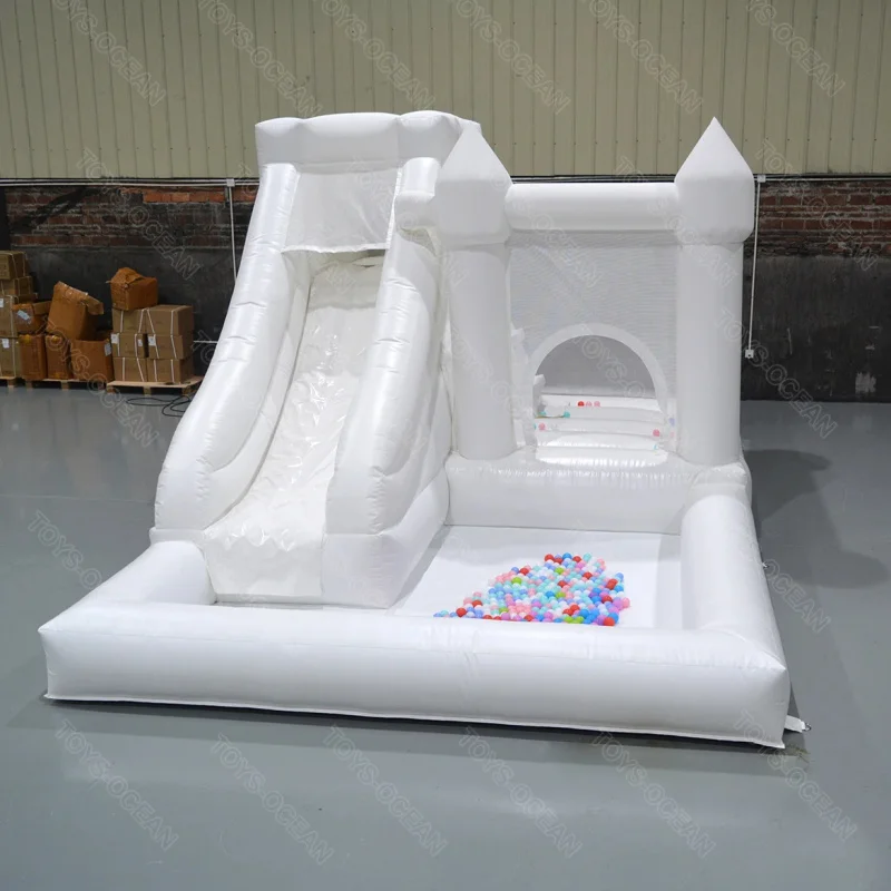 Hot Sale Soft Play Equipment White Castle Inflatable Bounce House with Slide Ball Pit Suitable for Kids Activities Party
