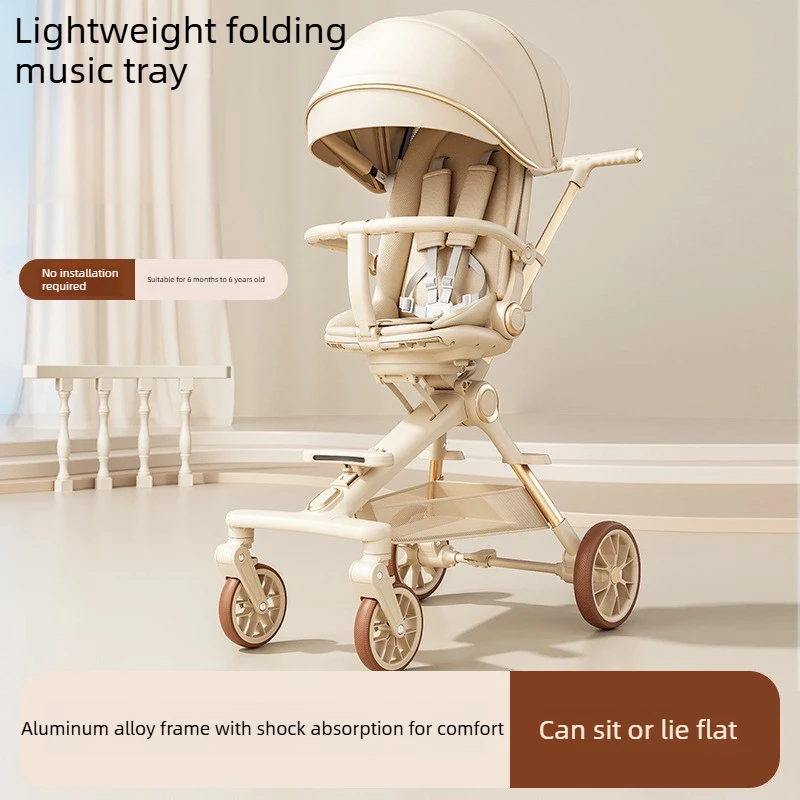 

High Landscape Baby Stroller with One Click Folding Reversible Seat Four Wheel Suspension and Music Tray Design