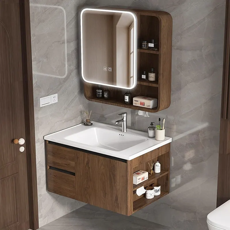 Rectangular bathroom vanity cabinet combination wall-mounted storage cabinet with ceramic basin and washstand