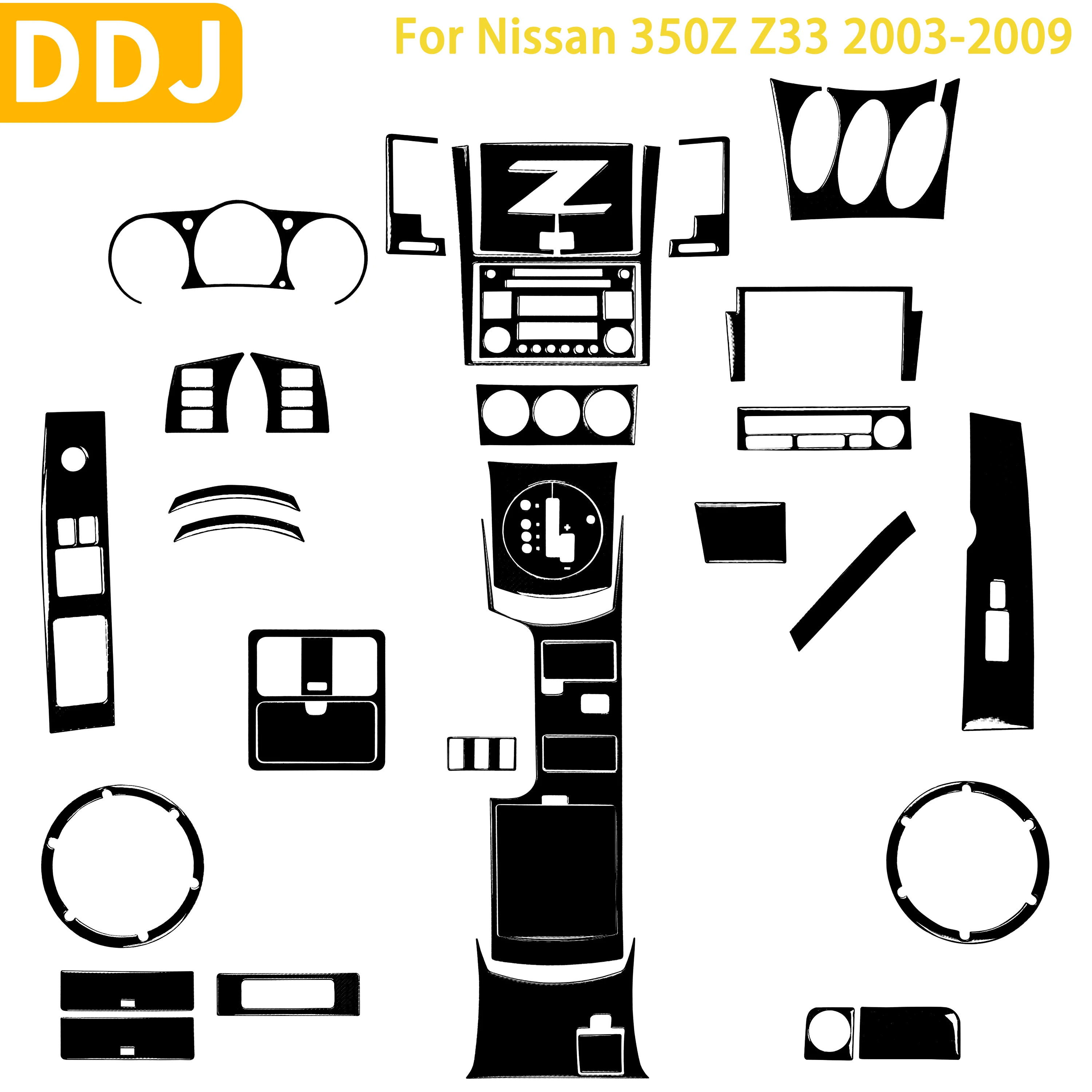 For Nissan 350Z Z33 2003-2009 Accessories Car Navigation Steering Wheel Storage Dash Door Handle Plastic Sticker Set Decoration