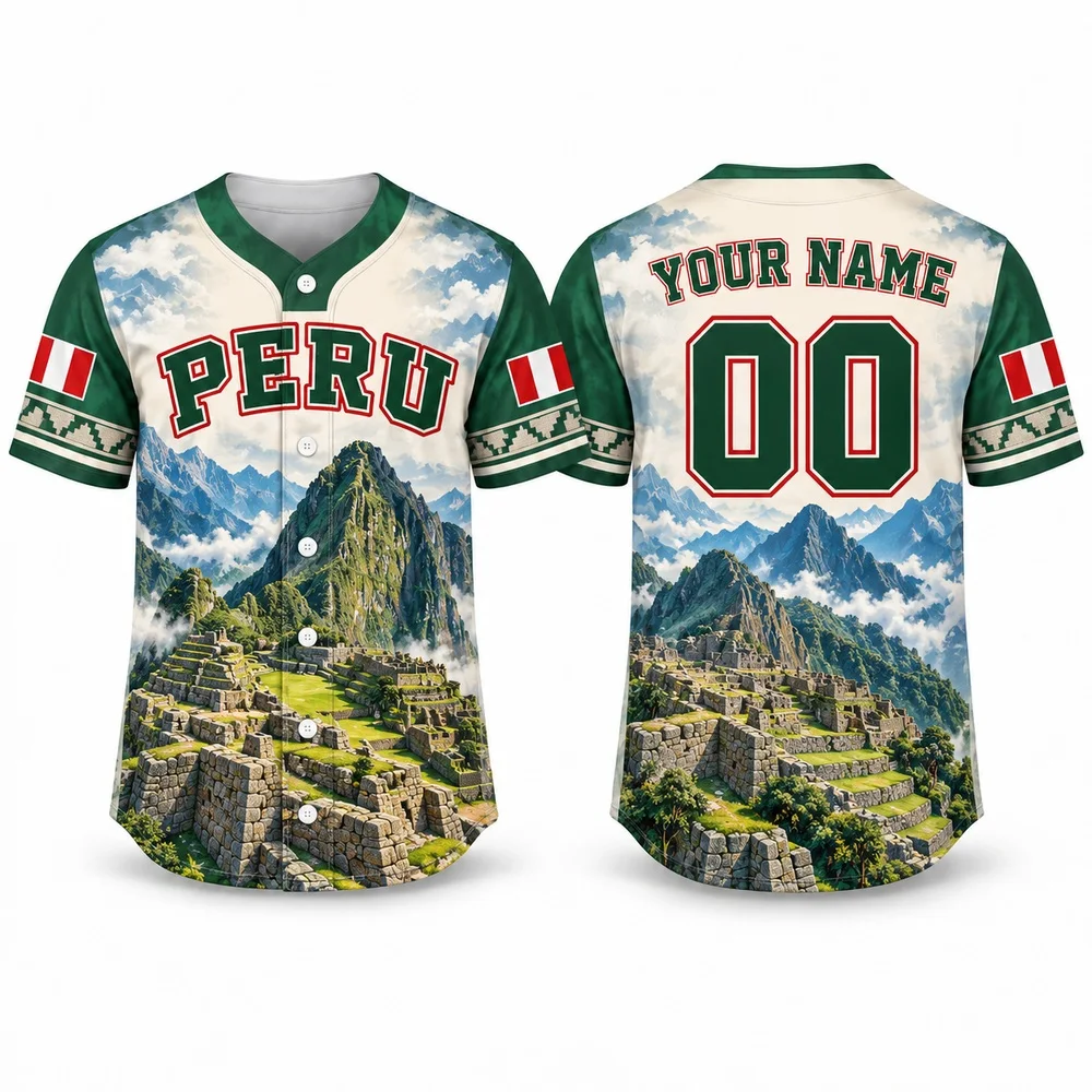 DIY Peru Mountain Shirts with Red White National Colors Custom Baseball Jersey Personalized Jerseys Shirt for Country Guests