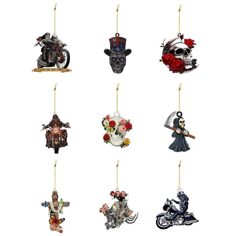 Horror Movie Car Pendant Horror Movie Hanging Car Accessories Skull Motor Zombies Dwarf Car Rear View Mirror Pendant Gift 2D