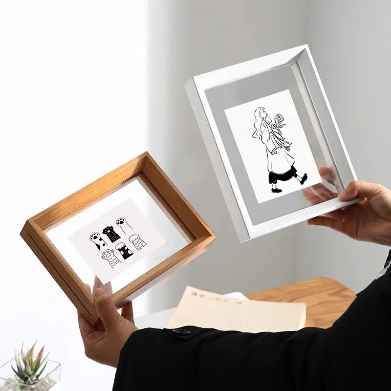 Double-Sided Wooden Photo Frame Transparent Acrylic Mount 6/7-inch Desktop Decoration Postcard Display Eco-Friendly Home Decor