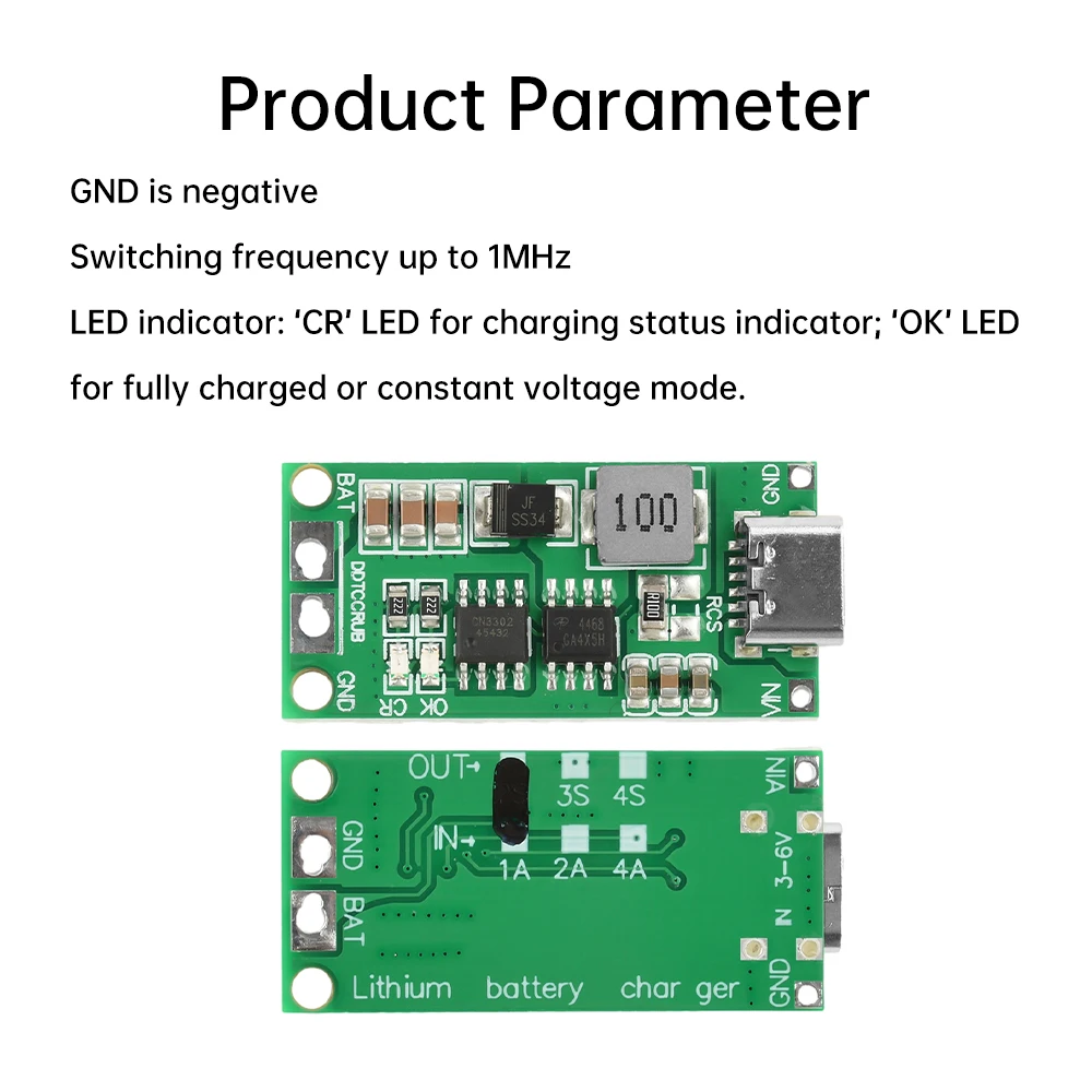 DC 3-6V Type C Booster Module Lithium Battery Charger Module 2S/3S/4S 1A 2A 4A 9 Modules Available High Conversion Efficiency