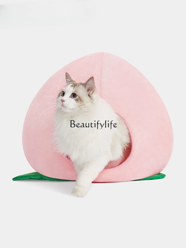 Peach Cat Nest Warm Semi-Enclosed Cat Sleeping Bag Cold-Proof Cat House Tree Hole Pet  Supplies