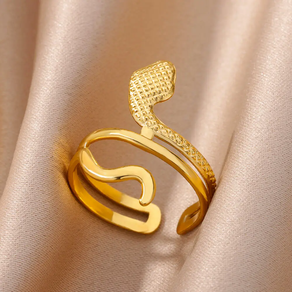 Snake Rings for women Men Gold Color stainless steel Open Adjustable Rings Vintage Gothic Punk Party Aesthetic Jewelry Gift