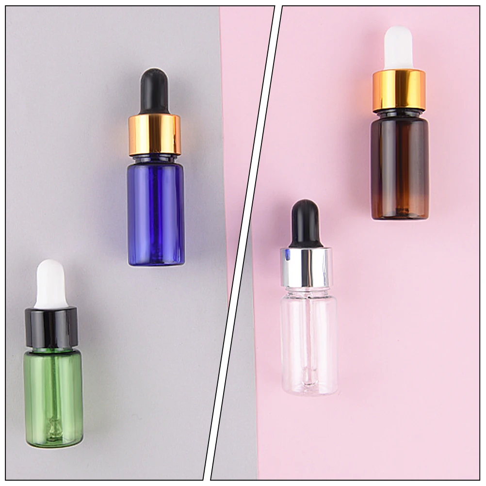 

4 pcs Essential Oil Bottles Dropper Set 10ml PET Cap Green Blue Brown Random Travel Size Empty Containers for Perfume Mixing