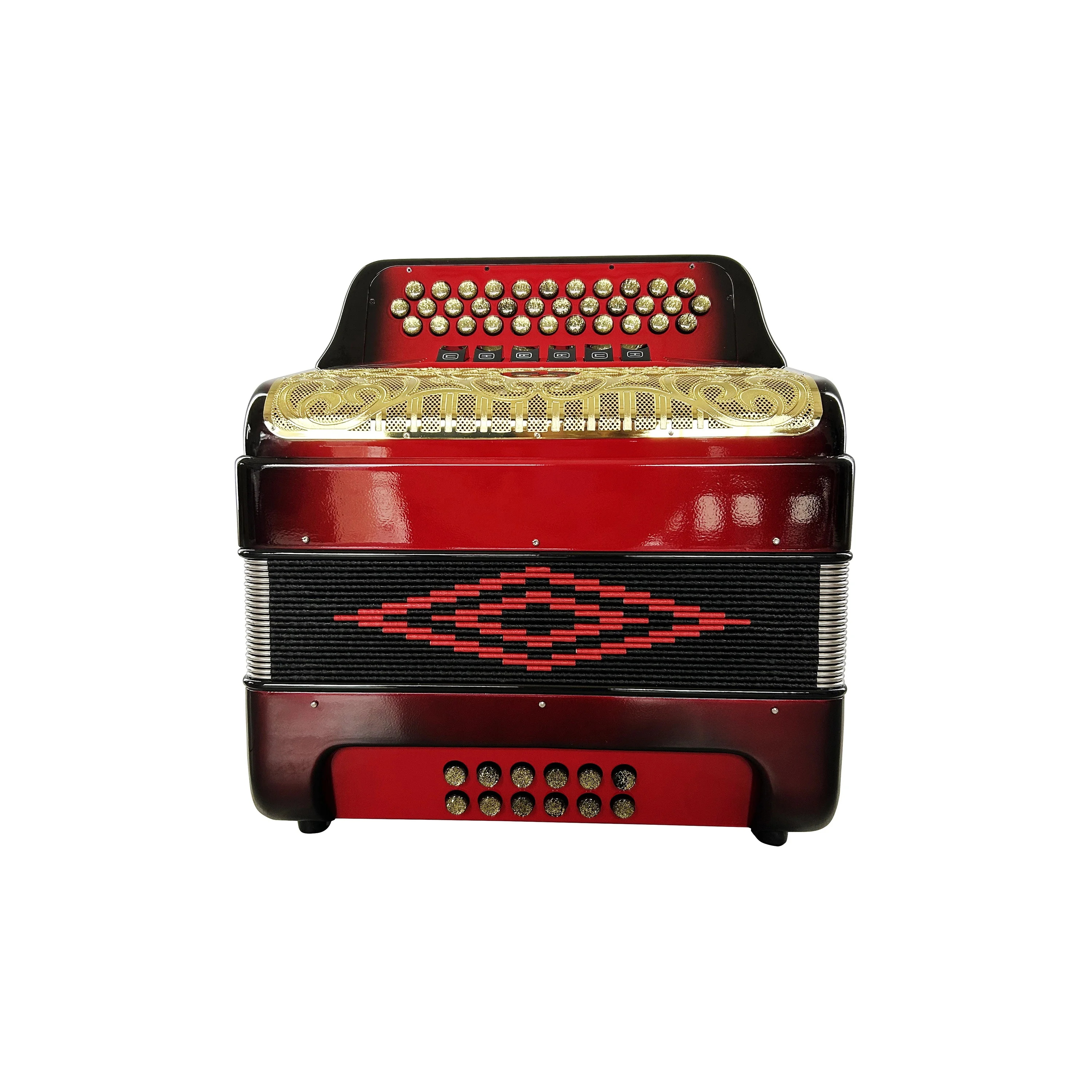 Professional Diatonic Accordion Instrument JB3412E 34 Button 12 Bass 6 Registers Red Black Body With Gold Grill Buttons