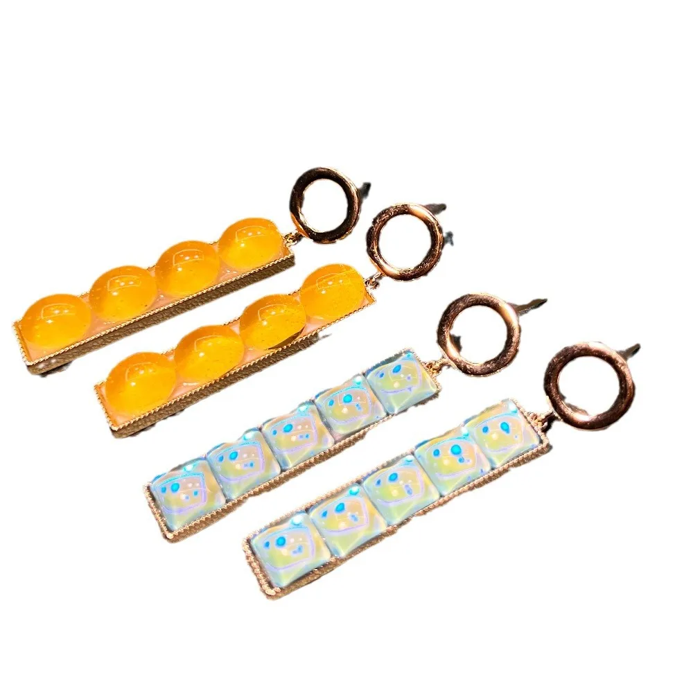 New Chinese style spring and summer colorful glazed geometric earrings, retro gold-plated niche design sense, advanced Chinese s