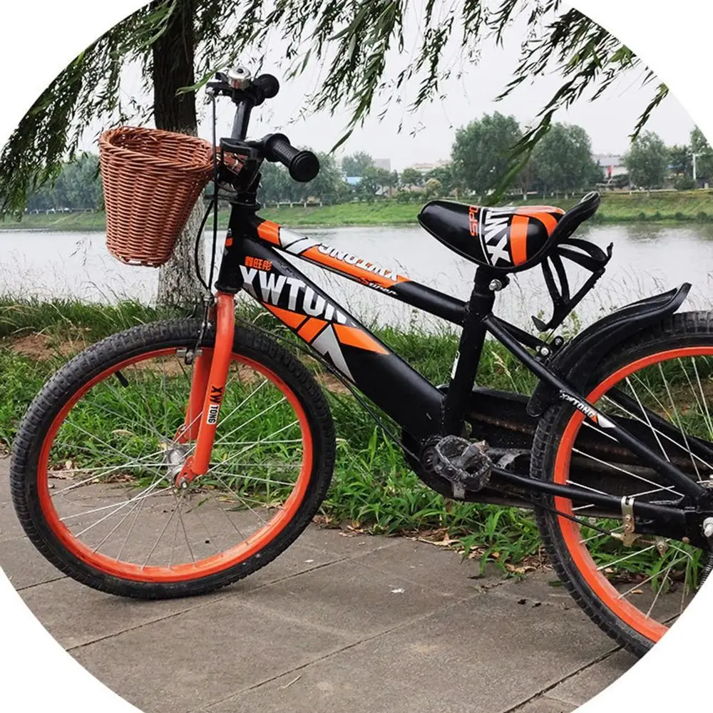 

Woven Handmade Bike Basket Waterproof Storage Multi-Colors Toddler Tiny Tricycle Baskets Brass Buckles Adjustable Leather Straps