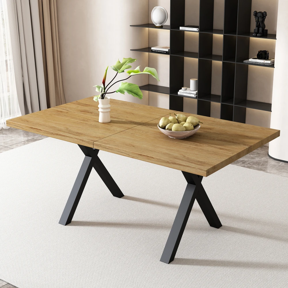 Esstisch, gekreuztes Design, rechteckiger Esstisch, Couchtisch, moderner, einfacher Esstisch aus Schmiedeeisen, 140 x 80 x 76 cm – Detail 1